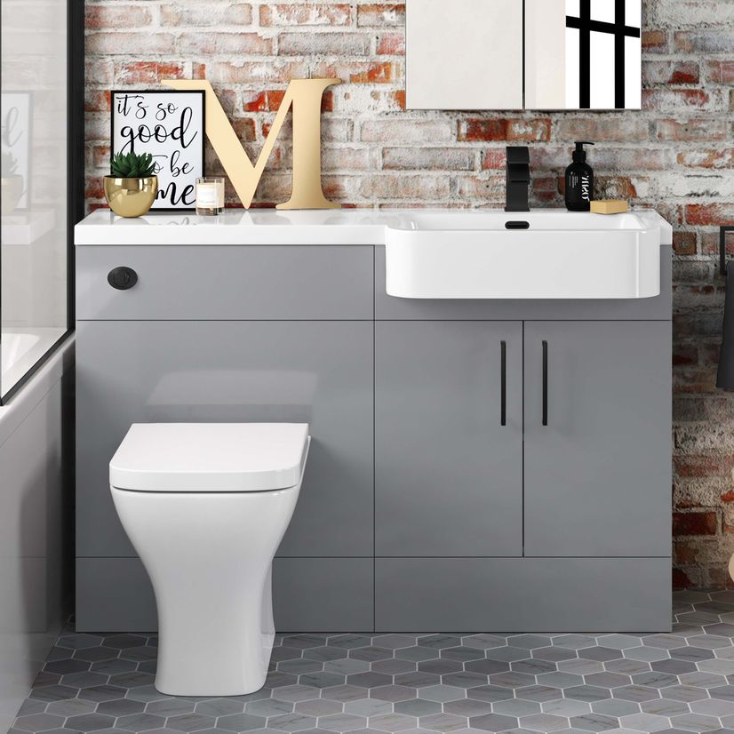 Harper Stone Grey Combination Vanity Basin and Atlanta Toilet 1200mm - Black Accents - Right Handed