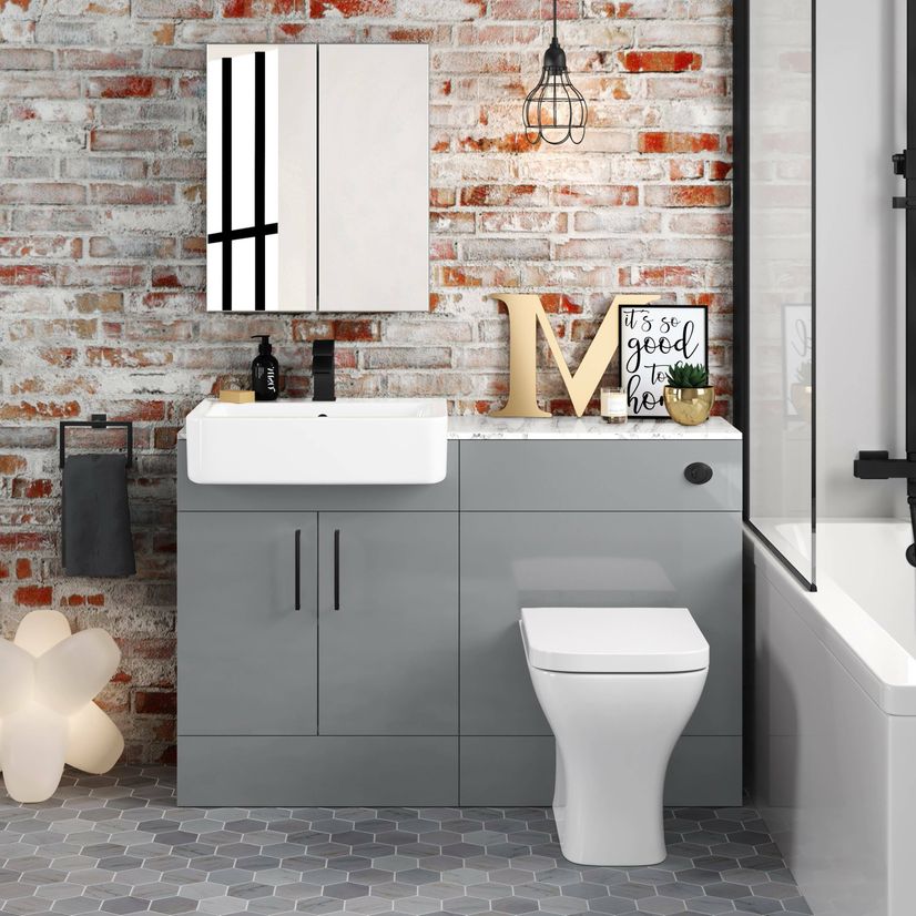 Harper Stone Grey Combination Vanity Basin with Marble Top & Atlanta Toilet 1200mm - Black Accents