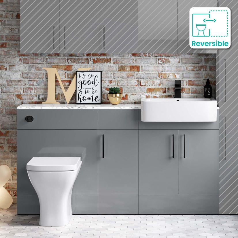Harper Stone Grey Combination Vanity Basin with Marble Top & Atlanta Toilet 1500mm - Black Accents