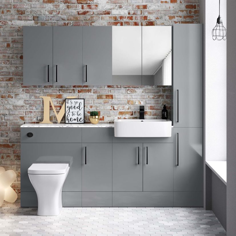 Harper Stone Grey Combination Vanity Basin with Marble Top & Atlanta Toilet 1500mm - Black Accents