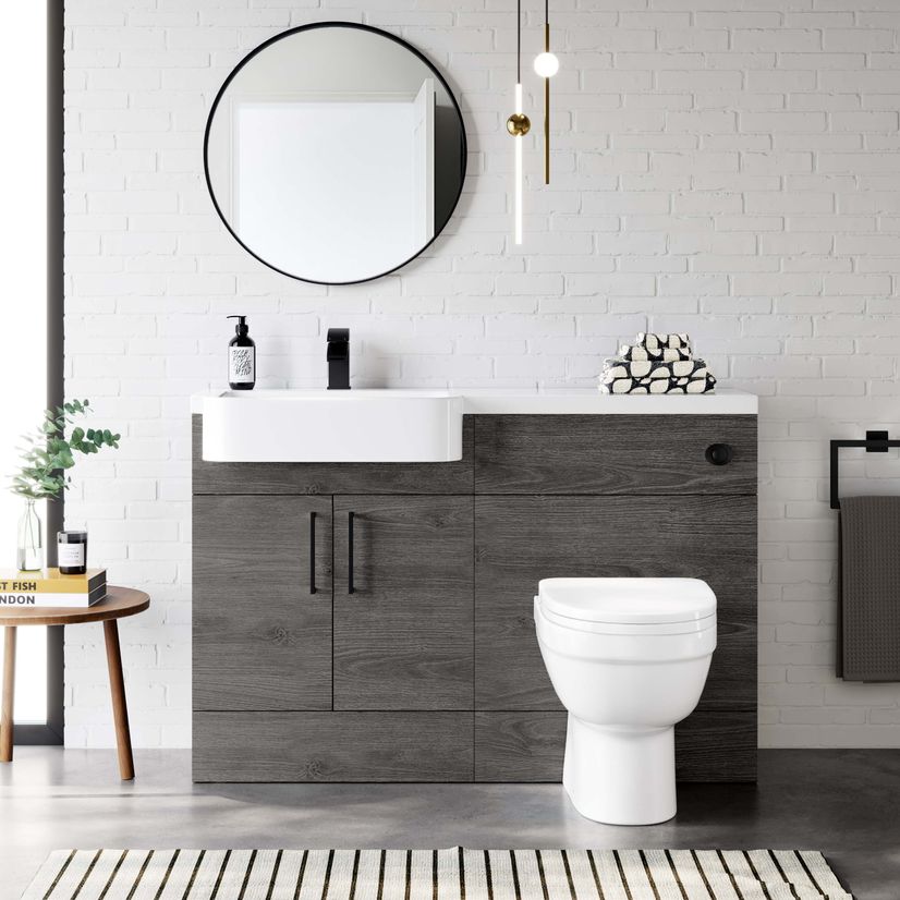 Harper Charcoal Elm Combination Vanity Basin and Seattle Toilet 1200mm - Black Accents - Left Handed