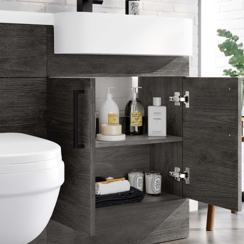 Harper Charcoal Elm Combination Vanity Basin and Seattle Toilet 1200mm - Black Accents - Right Handed