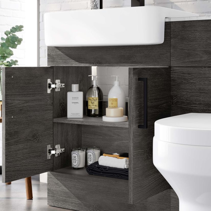 Harper Charcoal Elm Combination Vanity Basin with Marble Top & Denver Toilet 1200mm - Black Accents