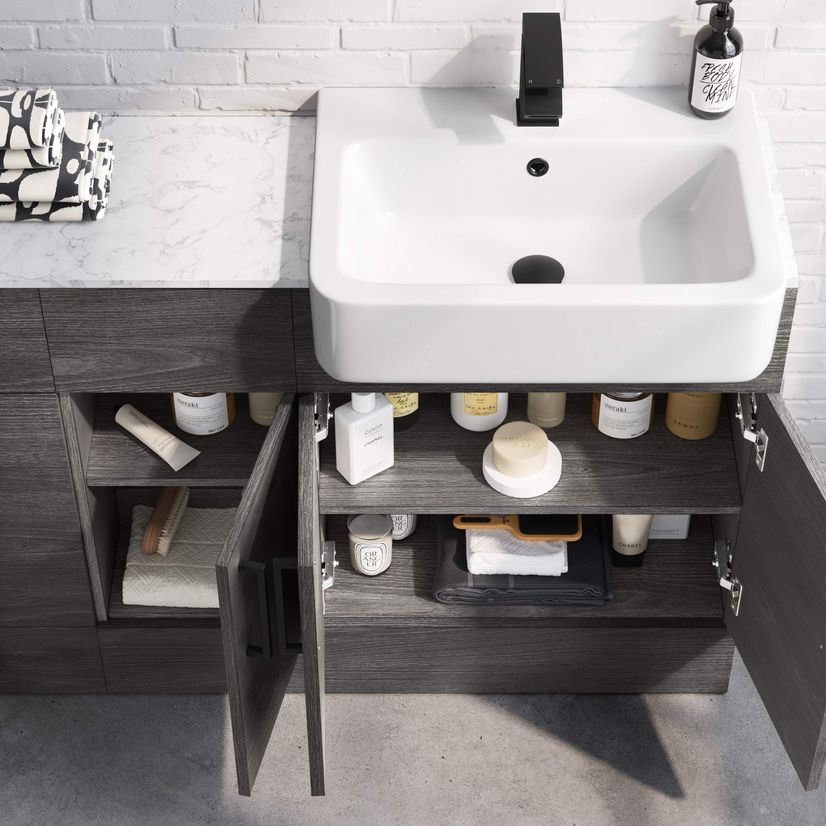 Harper Charcoal Elm Combination Vanity Basin with Marble Top & Denver Toilet 1500mm - Black Accents