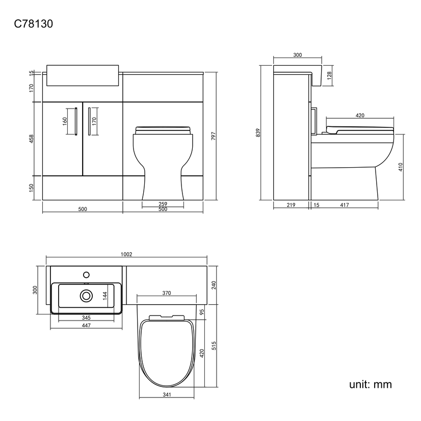 Harper Gloss White Combination Vanity Basin & Seattle Toilet 1000mm - Black Accents