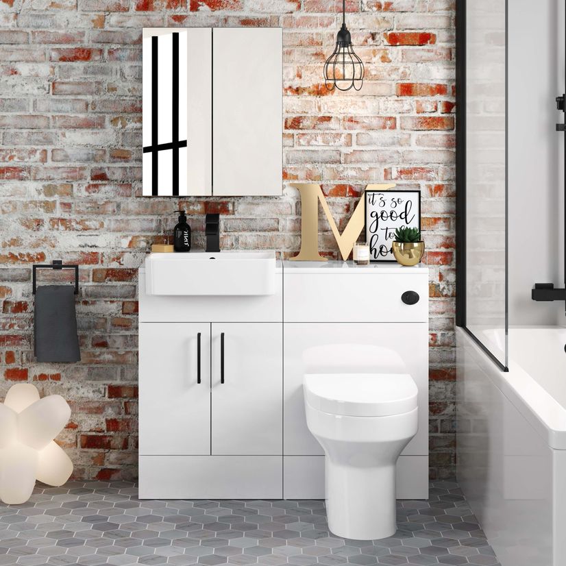 Harper Gloss White Combination Vanity Basin & Denver Toilet 1000mm - Black Accents