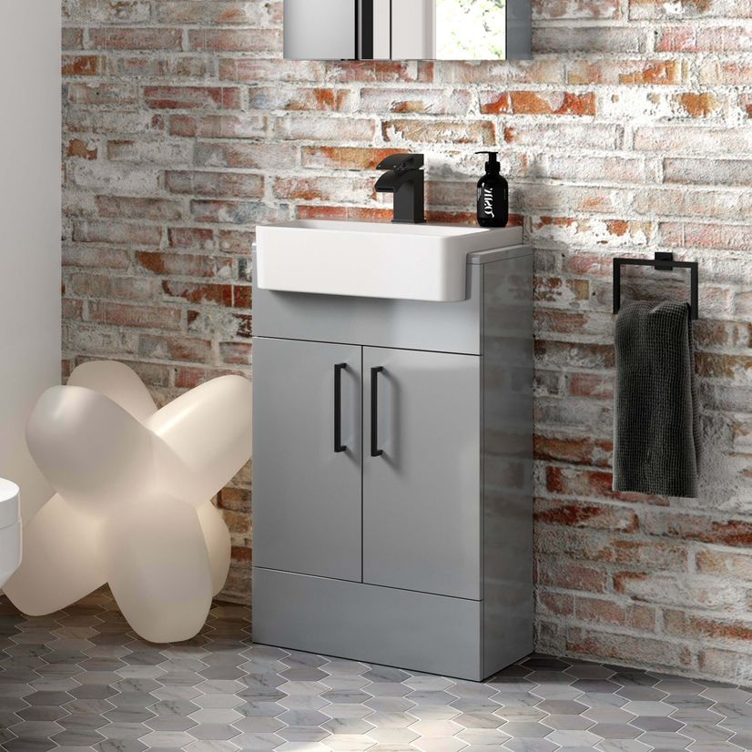 Harper Stone Grey Vanity with Semi Recessed Basin 500mm - Black Accents