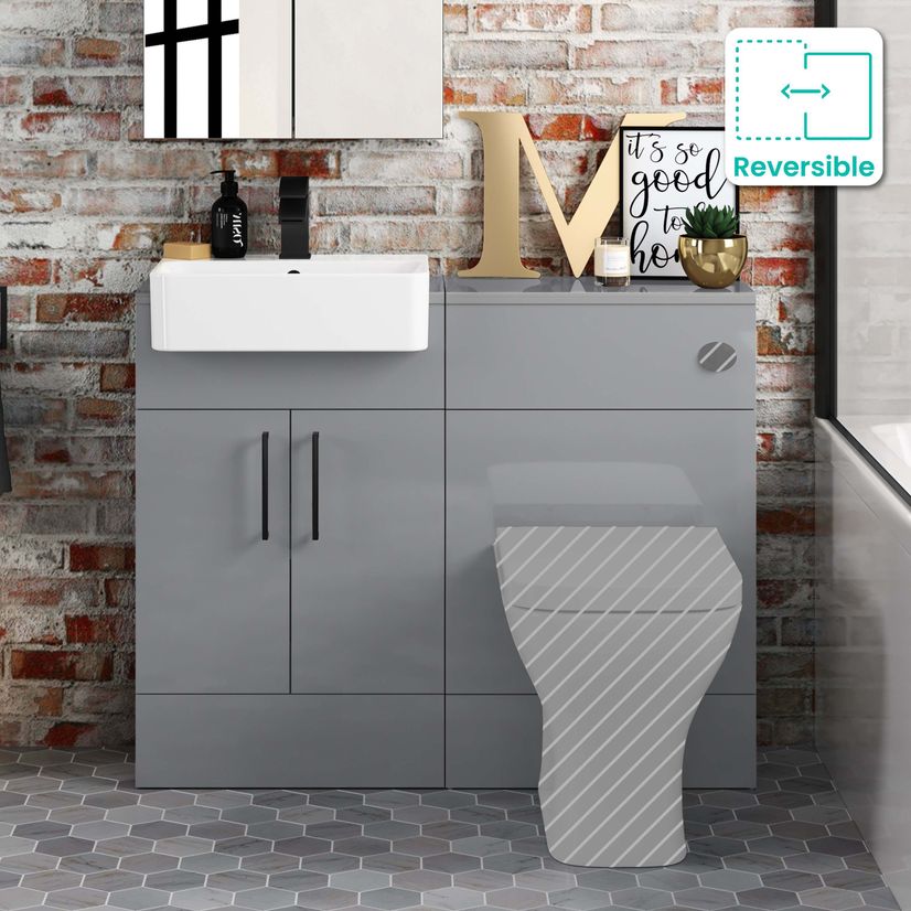 Harper Stone Grey Basin Vanity and Back To Wall Toilet Unit 1000mm - Black Accents