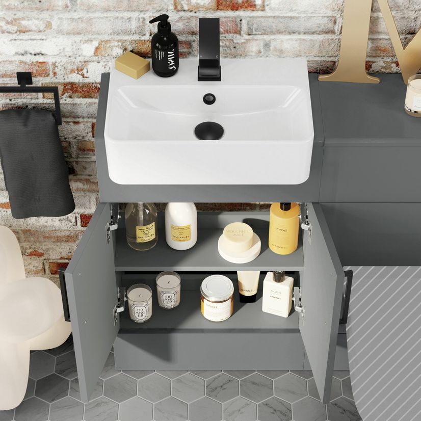 Harper Stone Grey Basin Vanity and Back To Wall Toilet Unit 1000mm - Black Accents