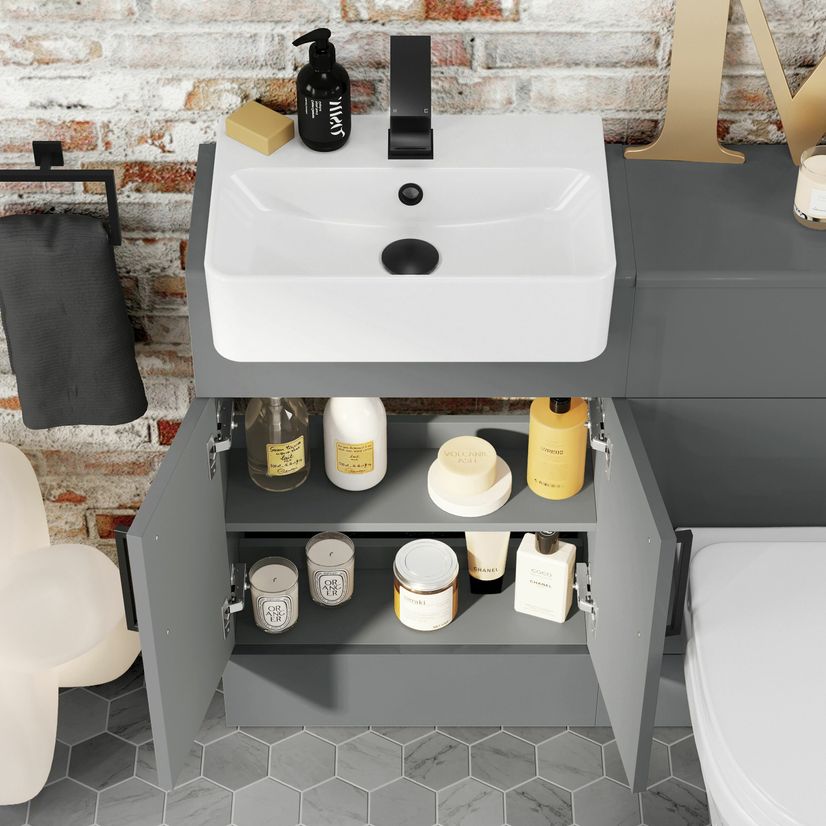 Harper Stone Grey Combination Vanity Basin & Seattle Toilet 1000mm - Black Accents