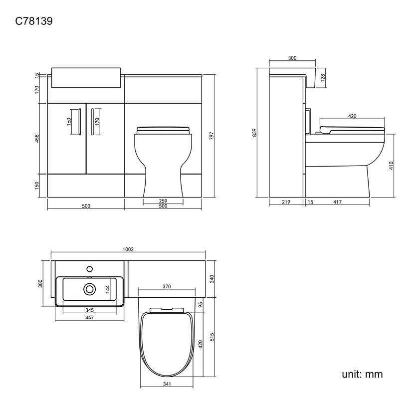 Harper Stone Grey Combination Vanity Basin & Seattle Toilet 1000mm - Black Accents