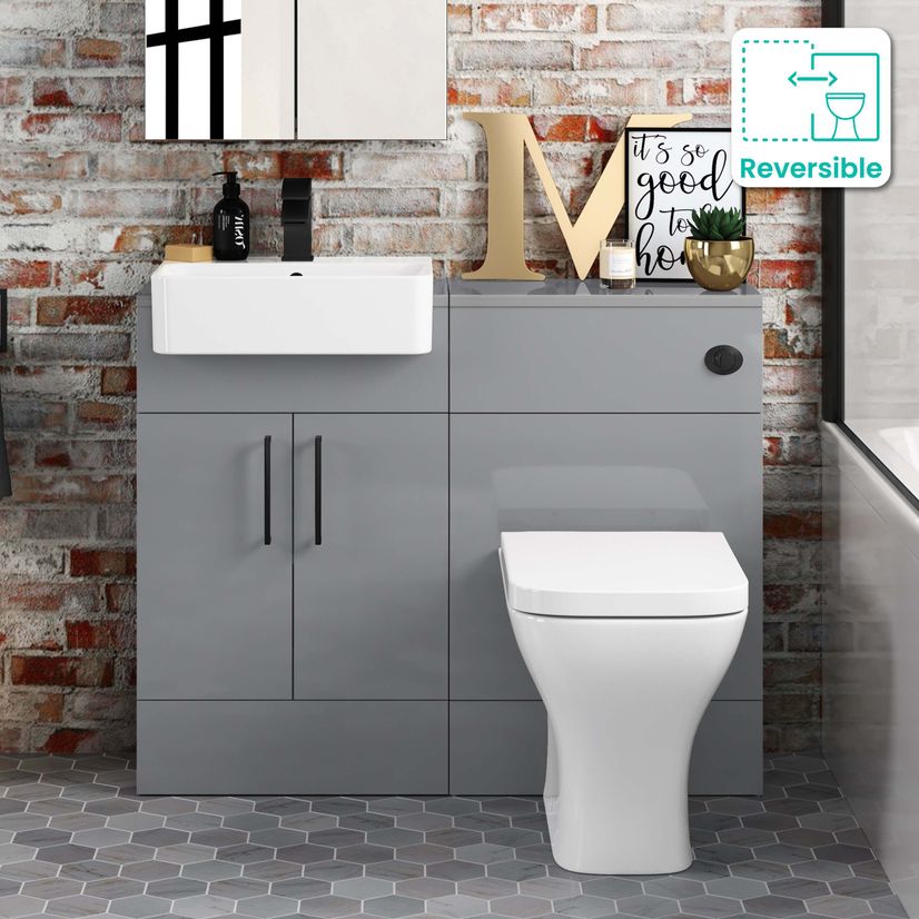 Harper Stone Grey Combination Vanity Basin & Atlanta Toilet 1000mm - Black Accents