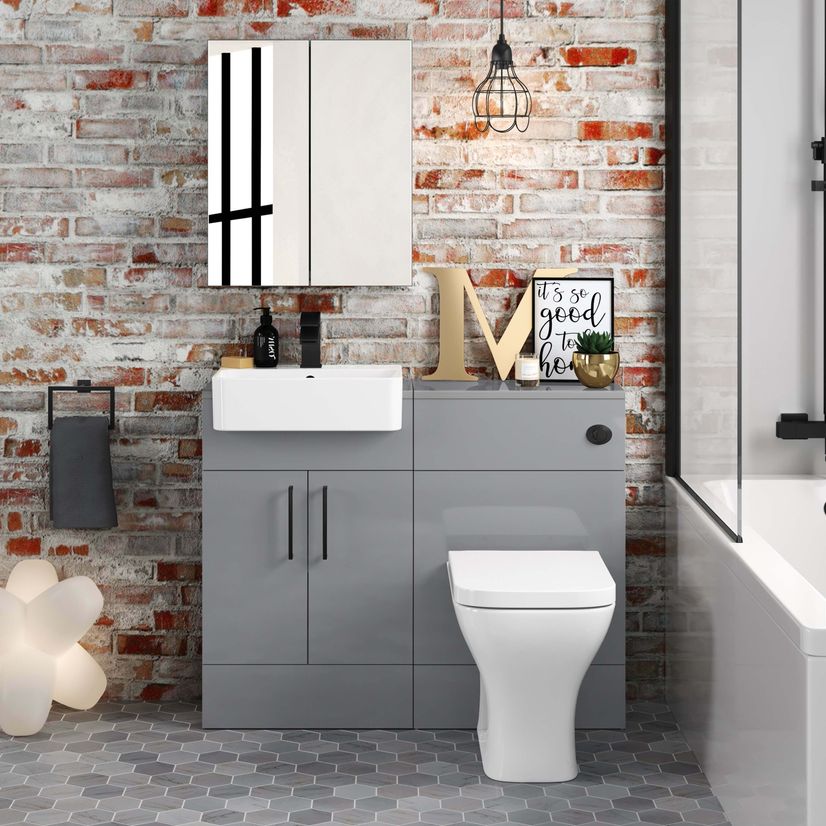 Harper Stone Grey Combination Vanity Basin & Atlanta Toilet 1000mm - Black Accents