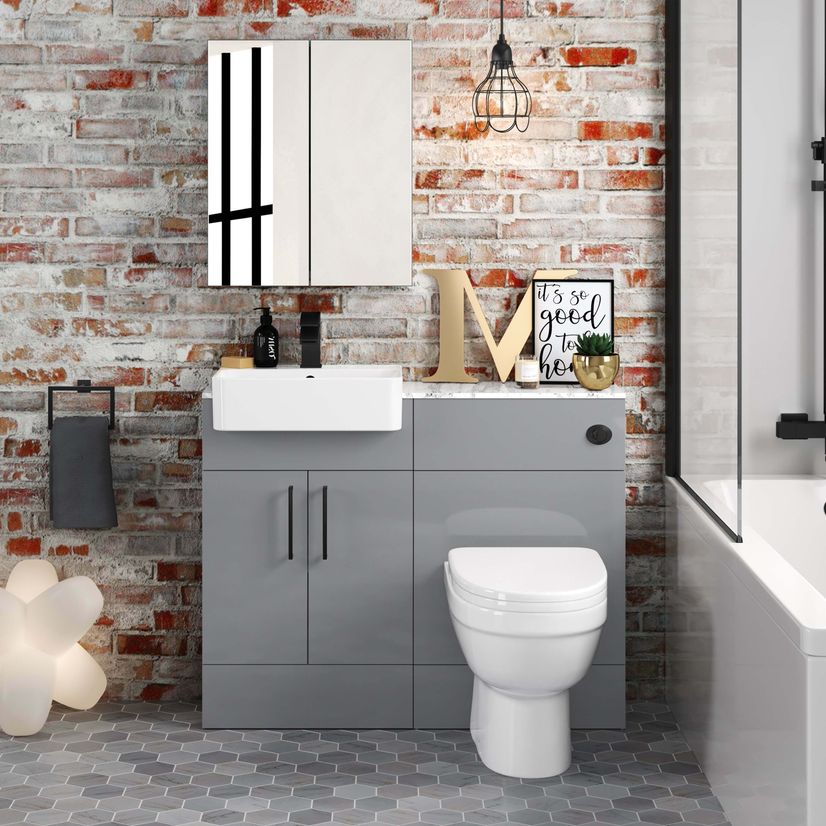 Harper Stone Grey Combination Vanity Basin with Marble Top & Seattle Toilet 1000mm - Black Accents