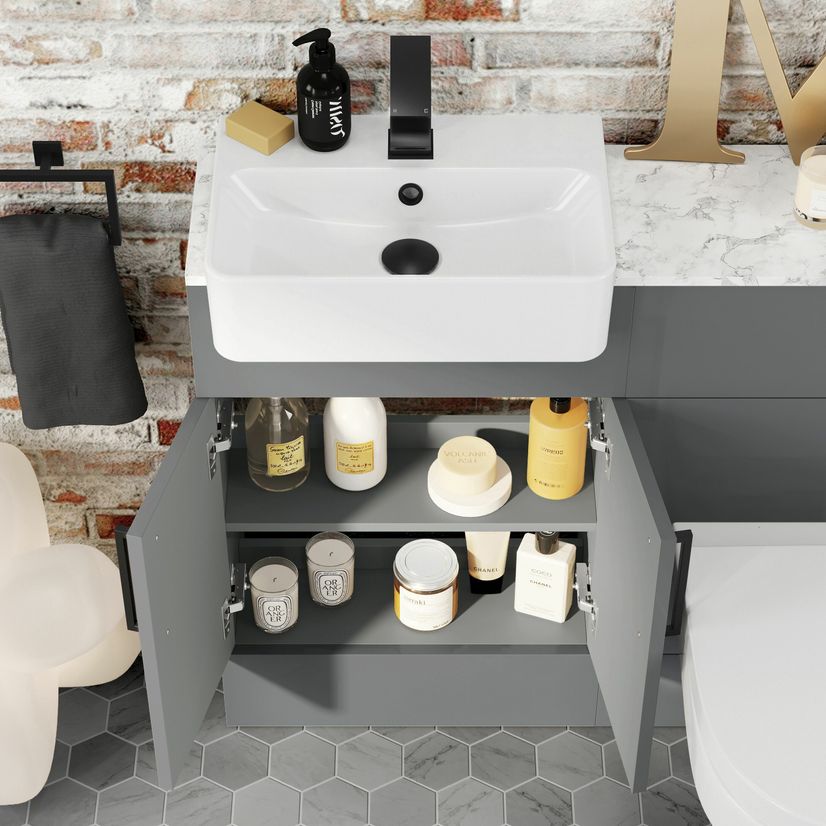 Harper Stone Grey Combination Vanity Basin with Marble Top & Denver Toilet 1000mm - Black Accents