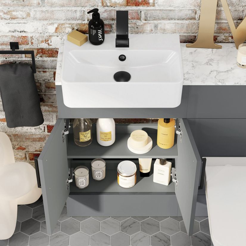 Harper Stone Grey Combination Vanity Basin with Marble Top & Atlanta Toilet 1000mm - Black Accents