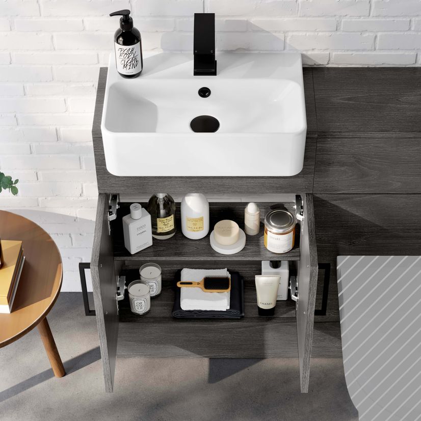 Harper Charcoal Elm Basin Vanity and Back To Wall Toilet Unit 1000mm - Black Accents