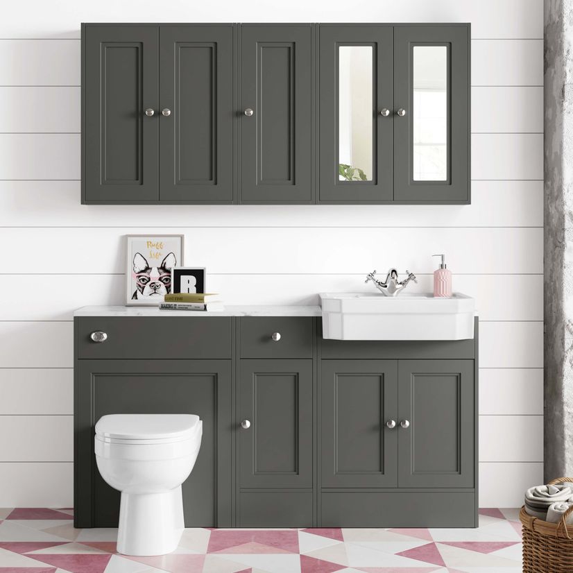 Monaco Graphite Grey Combination Vanity Traditional Basin with Marble Top and Seattle Toilet 1500mm