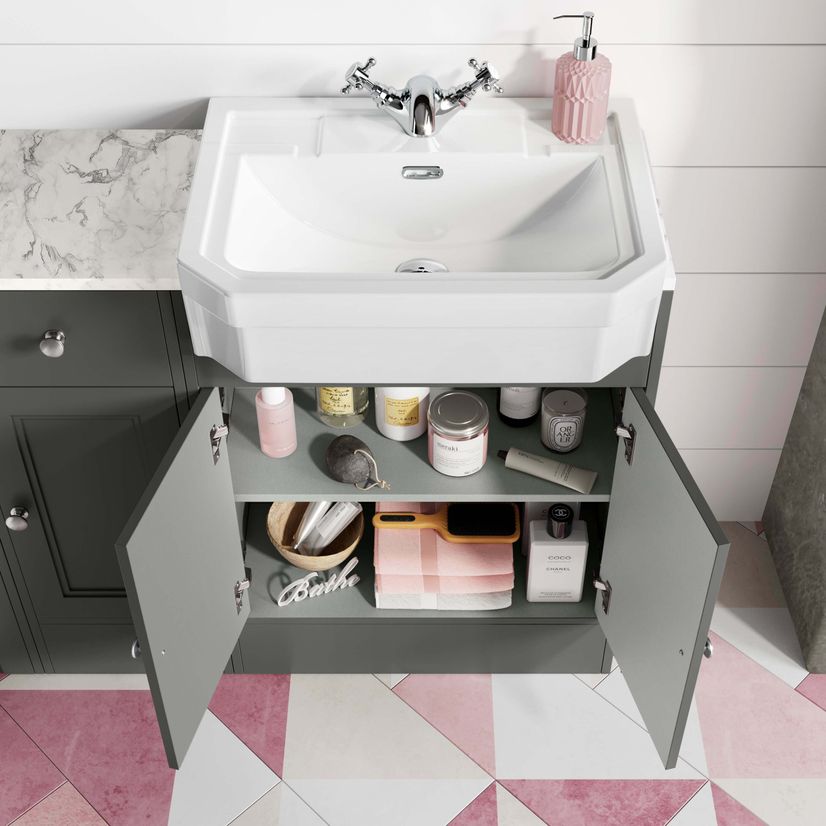 Monaco Graphite Grey Combination Vanity Traditional Basin with Marble Top and Seattle Toilet 1500mm