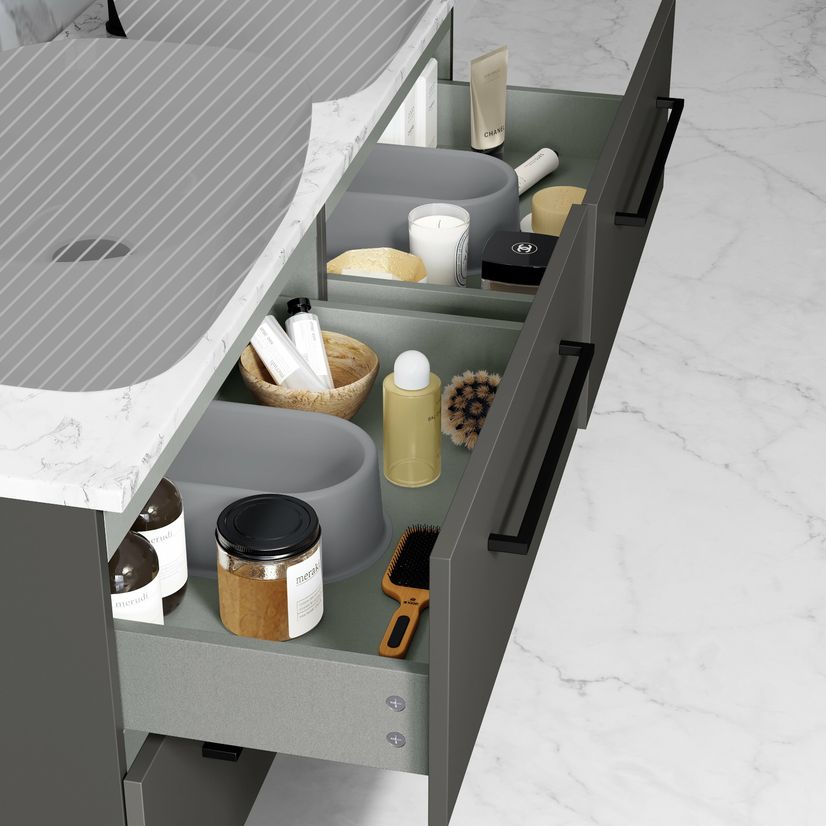Elba Graphite Grey Wall Hung Drawer with Marble Top 1200mm Excludes Counter Top Basins - Black Accents