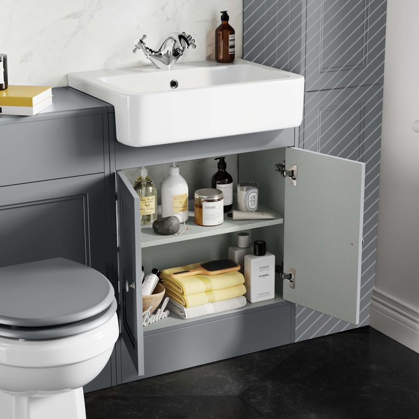 Monaco Dove Grey Combination Vanity Basin and Hudson Toilet with Wooden Seat 1200mm