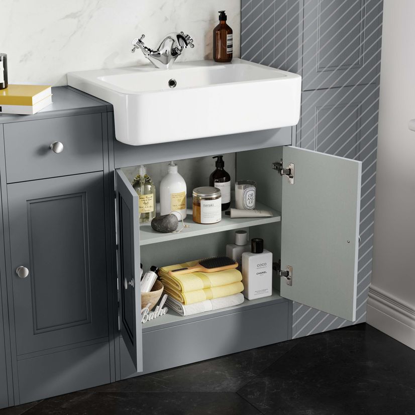 Monaco Dove Grey Combination Vanity Basin and Hudson Toilet with Wooden Seat 1500mm
