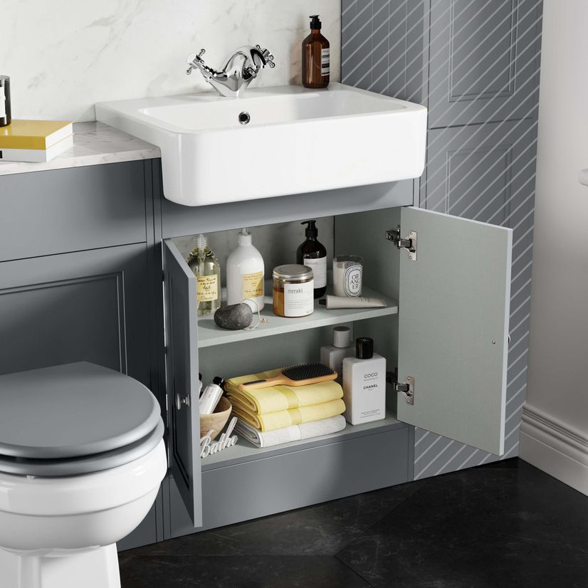 Monaco Dove Grey Combination Vanity Basin with Marble Top & Hudson Toilet with Wooden Seat 1200mm