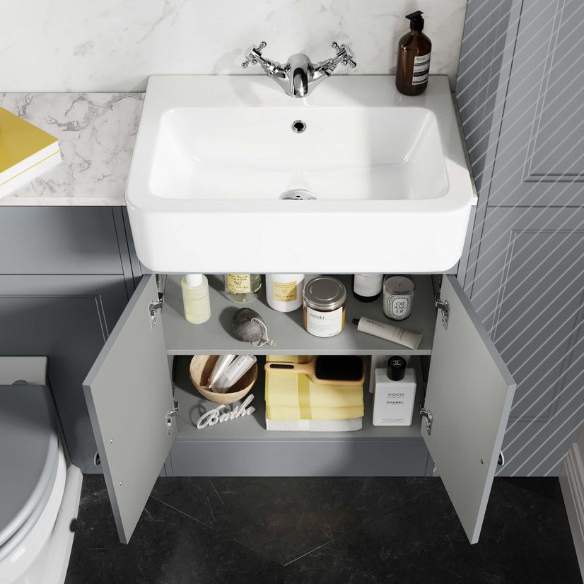 Monaco Dove Grey Combination Vanity Basin with Marble Top & Hudson Toilet with Wooden Seat 1200mm