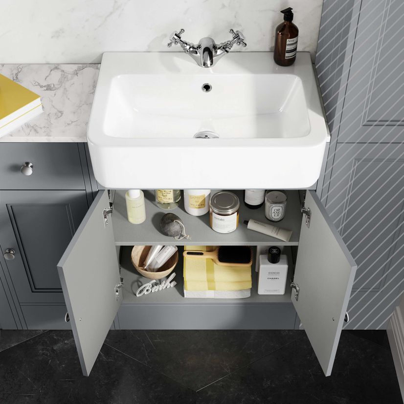 Monaco Dove Grey Combination Vanity Basin with Marble Top and Hudson Toilet with Wooden Seat 1500mm