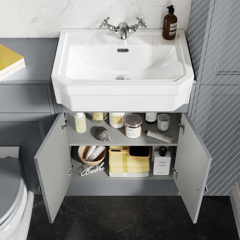 Monaco Dove Grey Combination Vanity Traditional Basin and Hudson Toilet with Wooden Seat 1200mm