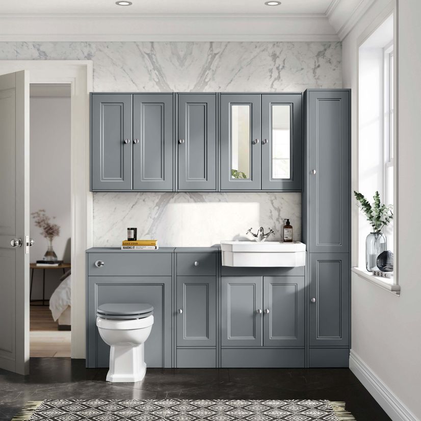 Monaco Dove Grey Combination Vanity Traditional Basin and Hudson Toilet with Wooden Seat 1500mm
