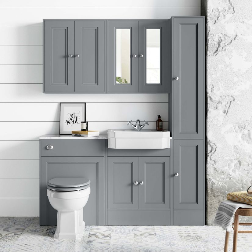 Monaco Dove Grey Combination Vanity Traditional Basin with Marble Top & Hudson Toilet with Wooden Seat 1200mm
