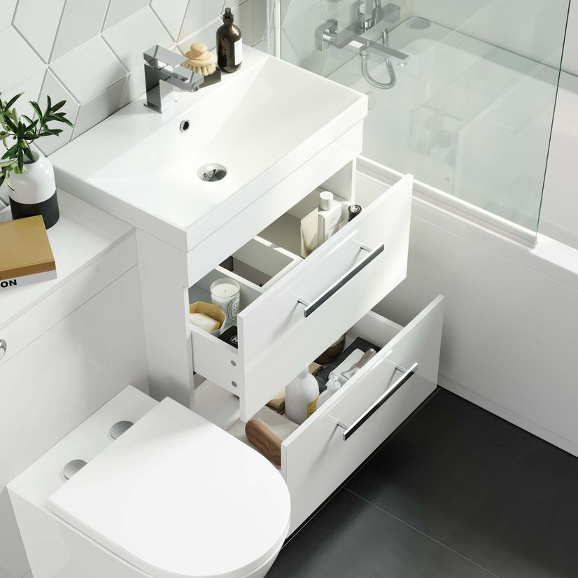 Avon Gloss White Combination Basin Drawer and Boston Toilet 1100mm