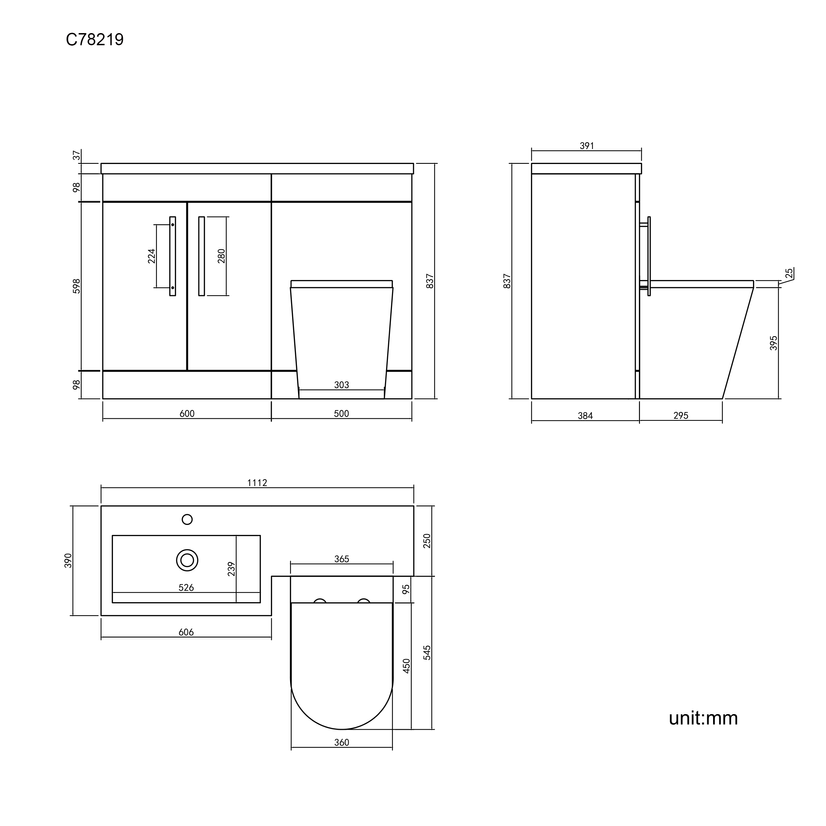 Avon Gloss White Combination Vanity Basin and Boston Toilet 1100mm - Left Handed
