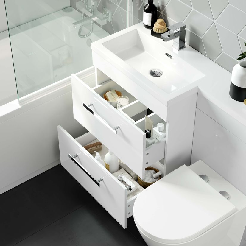 Avon Gloss White Combination Basin Drawer and Boston Toilet 1100mm - Left Handed