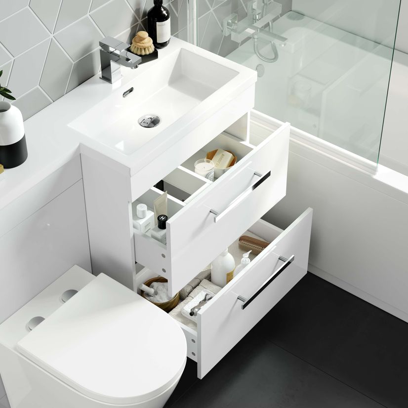 Avon Gloss White Combination Basin Drawer and Boston Toilet 1100mm - Right Handed
