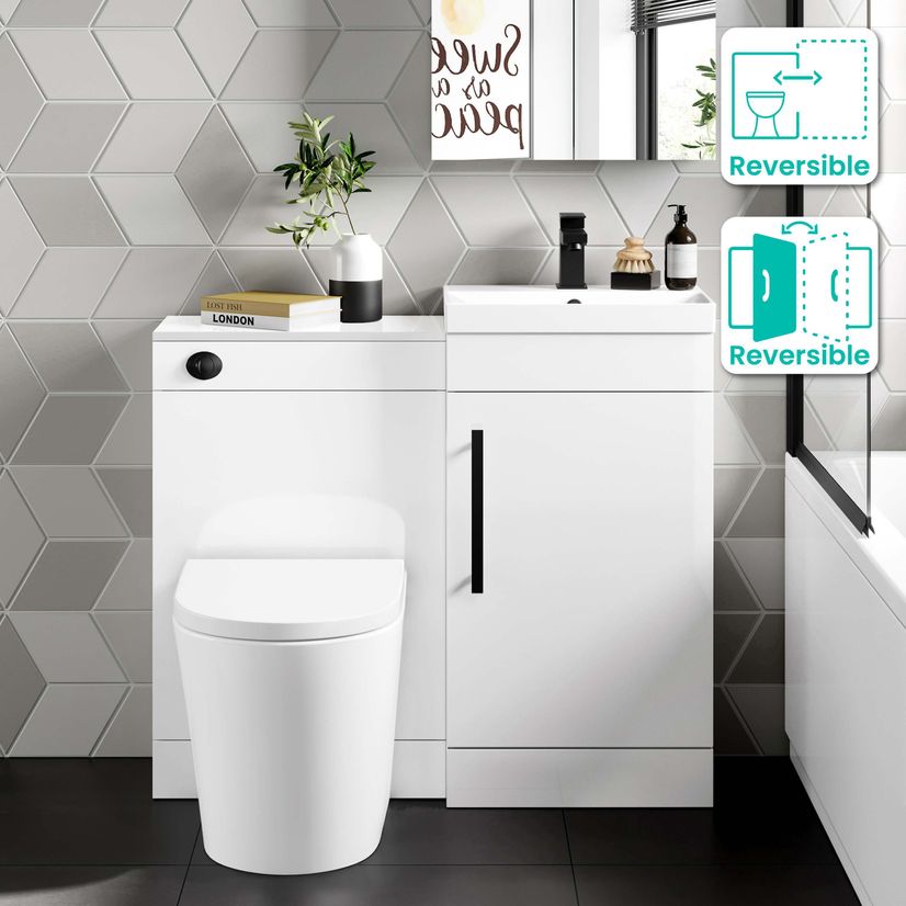 Avon Gloss White Combination Vanity Basin and Boston Toilet 950mm - Black Accents