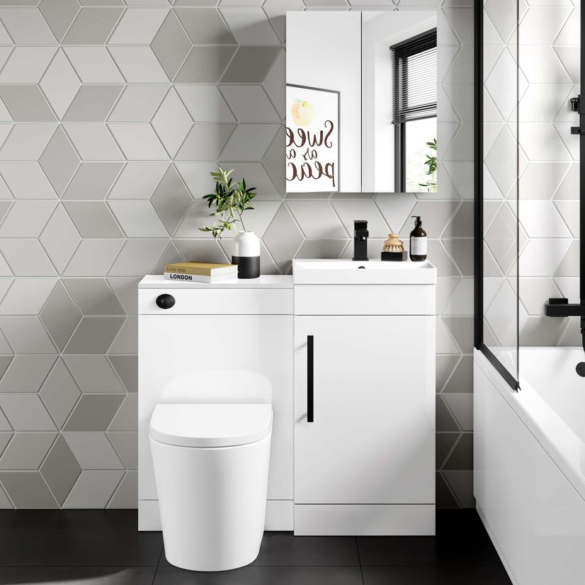 Avon Gloss White Combination Vanity Basin and Boston Toilet 950mm - Black Accents