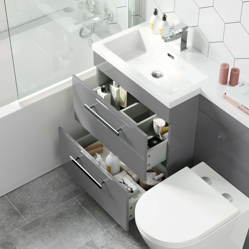 Avon Stone Grey Combination Basin Drawer and Boston Toilet 1100mm - Left Handed
