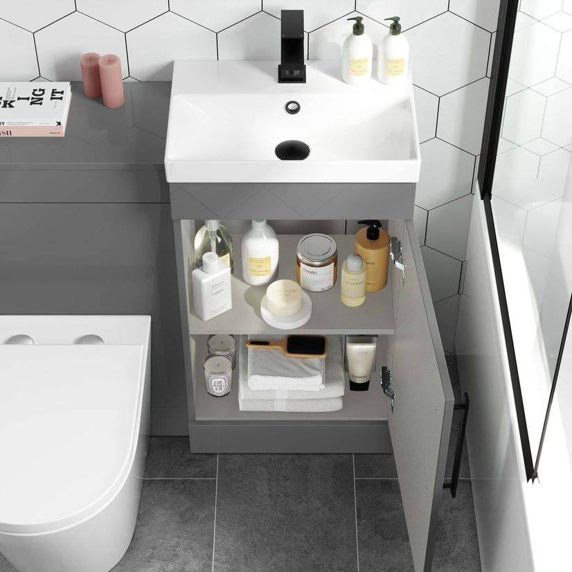 Avon Stone Grey Combination Vanity Basin and Boston Toilet 950mm - Black Accents
