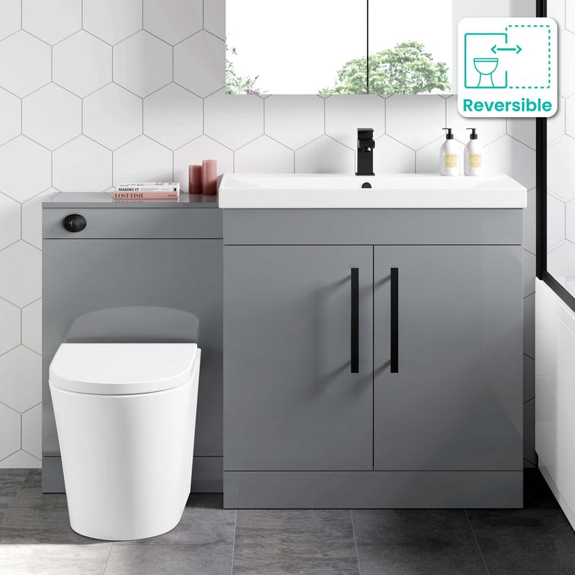 Avon Stone Grey Combination Vanity Basin and Boston Toilet 1300mm - Black Accents