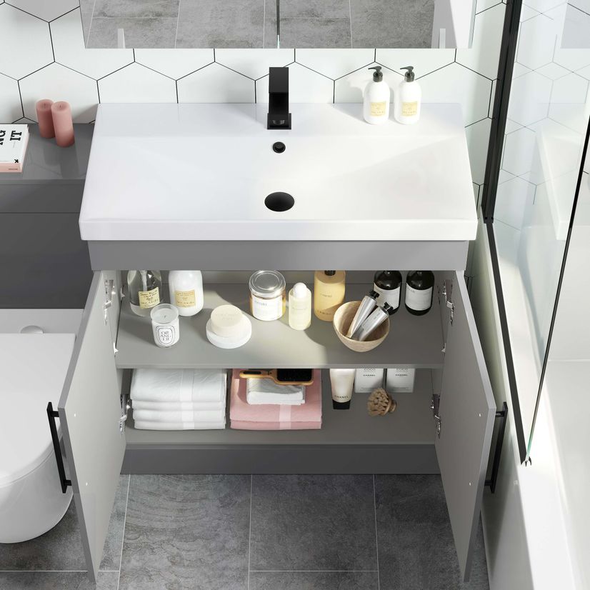 Avon Stone Grey Combination Vanity Basin and Boston Toilet 1300mm - Black Accents