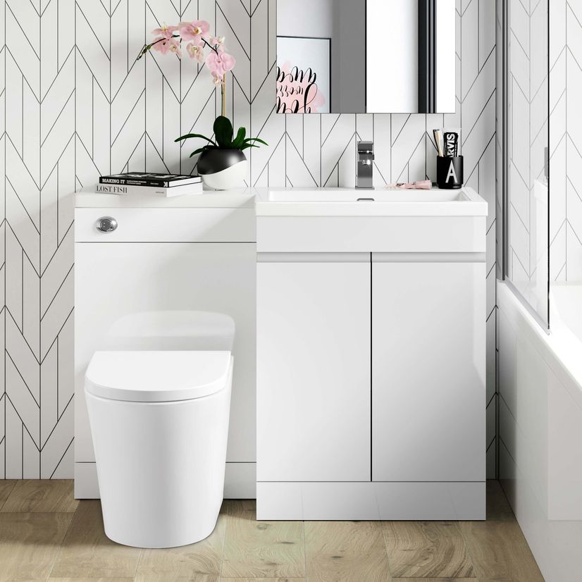 Trent Gloss White Combination Vanity Basin and Boston Toilet 1100mm - Right Handed