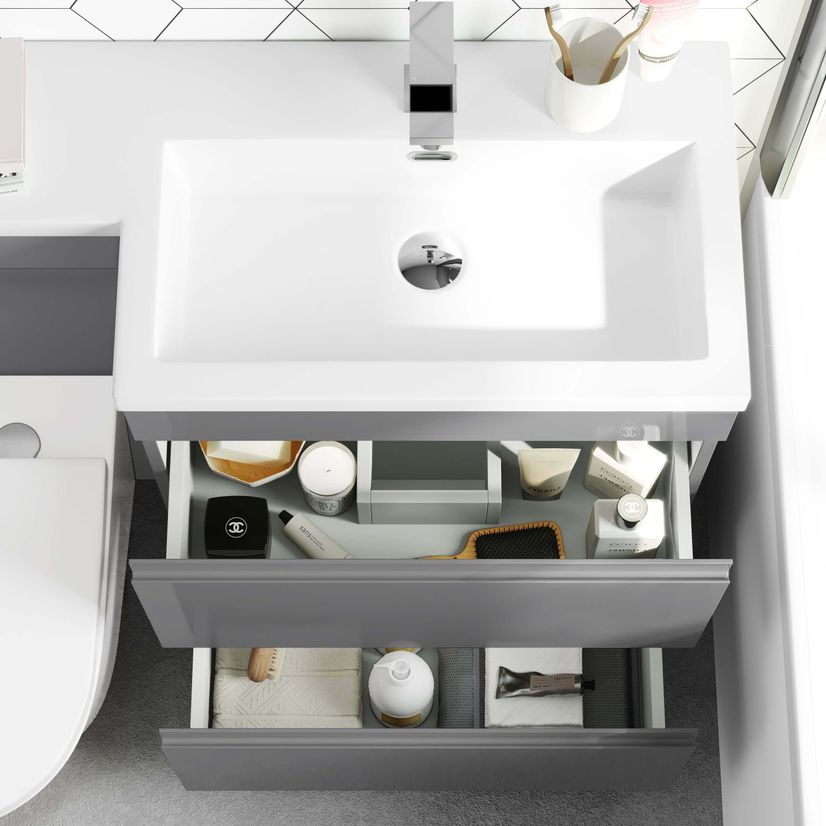 Trent Stone Grey Combination Basin Drawer and Boston Toilet 1100mm - Right Handed