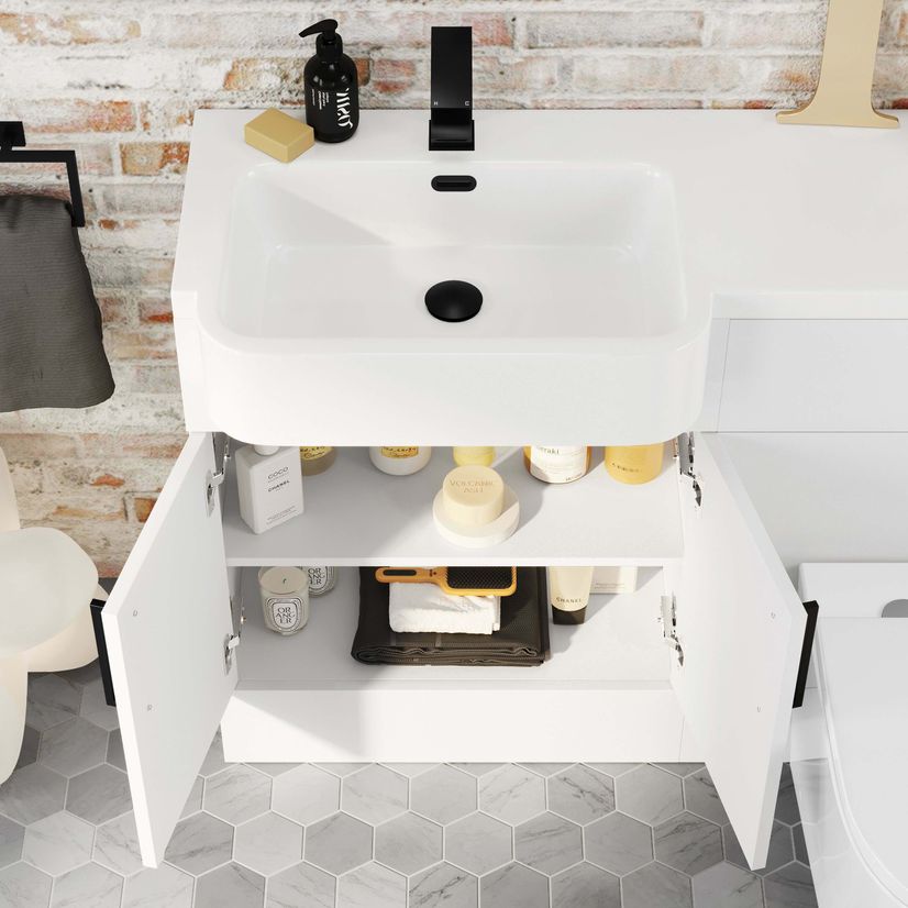 Harper Gloss White Combination Vanity Basin and Boston Toilet 1200mm - Black Accents - Left Handed