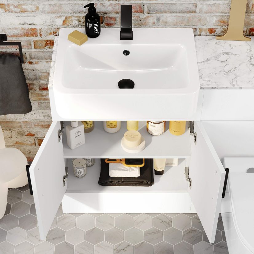 Harper Gloss White Combination Vanity Basin with Marble Top & Boston Toilet 1200mm - Black Accents