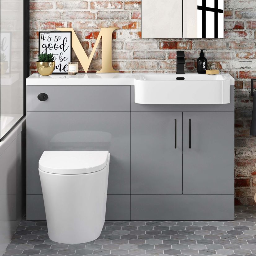 Harper Stone Grey Combination Vanity Basin and Boston Toilet 1200mm - Black Accents - Right Handed