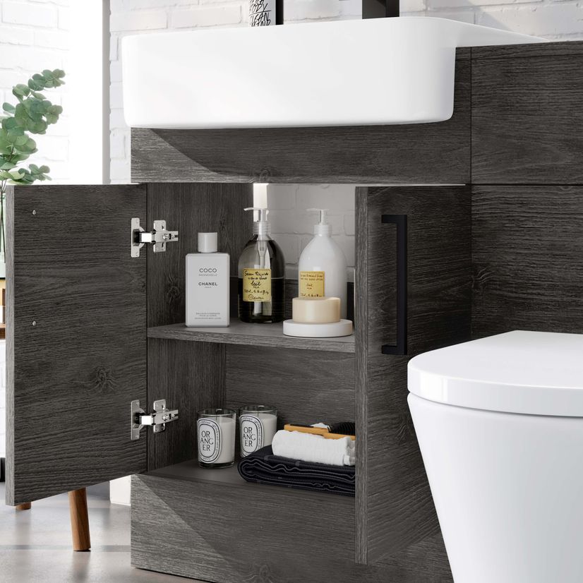 Harper Charcoal Elm Combination Vanity Basin and Boston Toilet 1200mm - Black Accents