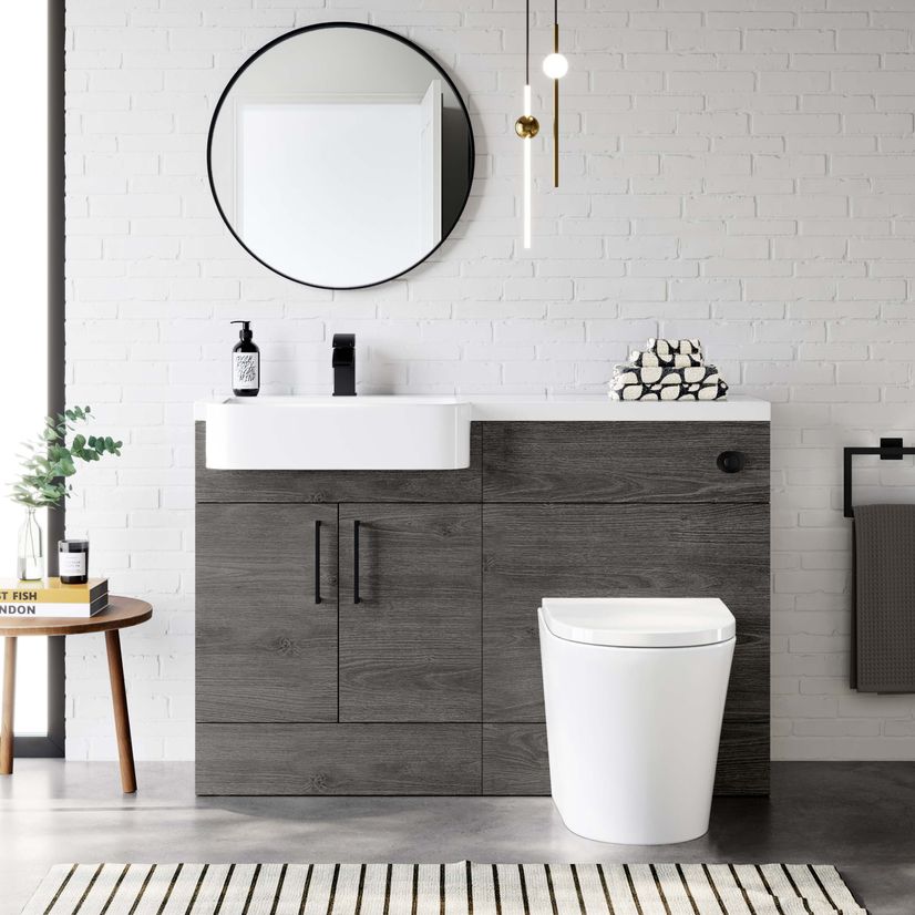 Harper Charcoal Elm Combination Vanity Basin and Boston Toilet 1200mm - Black Accents - Left Handed