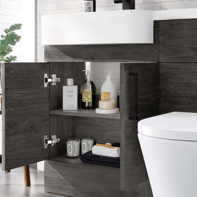Harper Charcoal Elm Combination Vanity Basin and Boston Toilet 1200mm - Black Accents - Left Handed